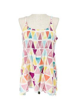 Torrid 3 Smocked Babydoll Top Womens Vibrant Geometric Print Sleeveless 22-24